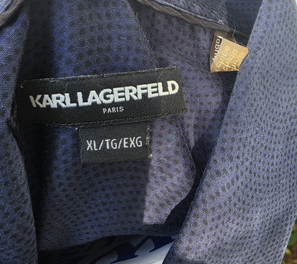 Karl Lagerfeld Paris Regular Fit Cotton Geometric Dress Shirt Blue XL 36/37